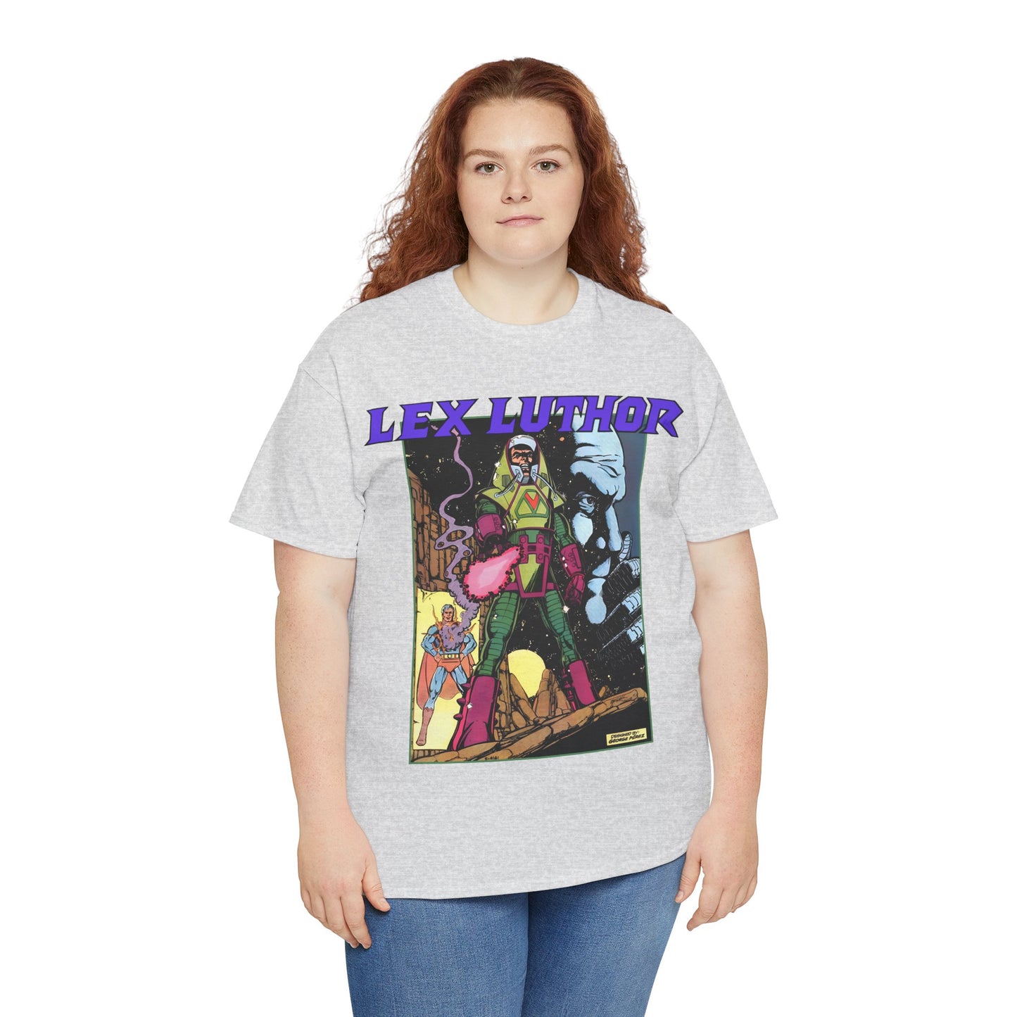 Lex Luthor T-Shirt - George Perez Art - 1980s DC Comics - Action Comics Armor - Inspiration for Super Powers Figure - Superman Enemy