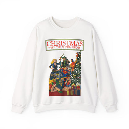 Christmas With the DC Super-Heroes Heavy Blend Crewneck Sweatshirt - Superman, Batman, Green Arrow, Black Canary - Festive Holiday Shirt