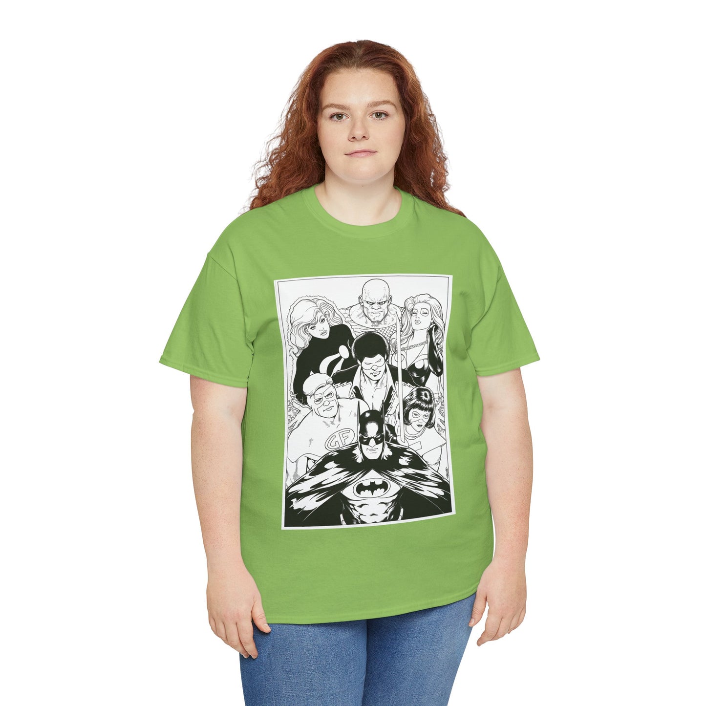 Batman & the Outsiders T-Shirt - Kevin Maguire Art - Black & White - Black Lightning, Metamorpho, Halo, Looker, Katana, Geo-Force - DC Comics