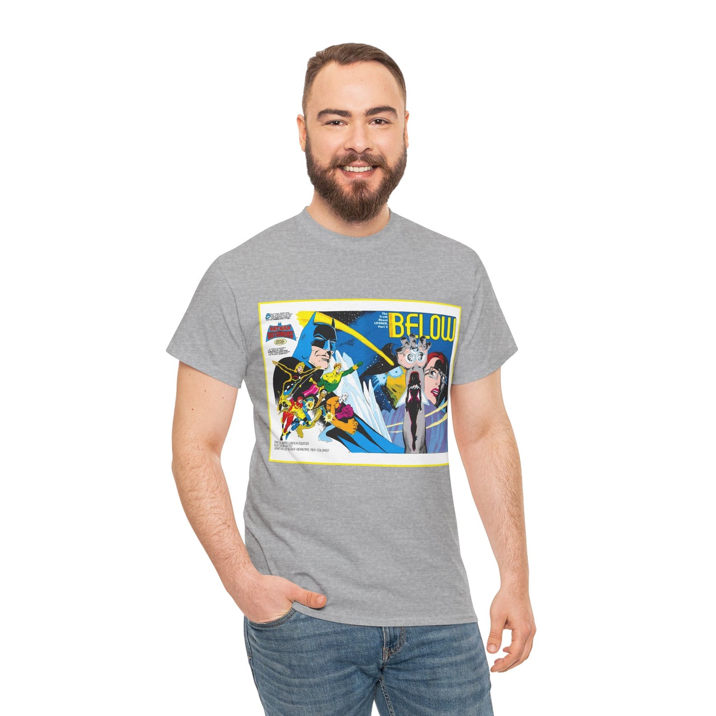 Batman & the Outsiders T-Shirt - Alan Davis Art - Promotional Poster - Looker, Halo, Katana, Geo-Force, Metamorpho, Black Lightning - DC Comics