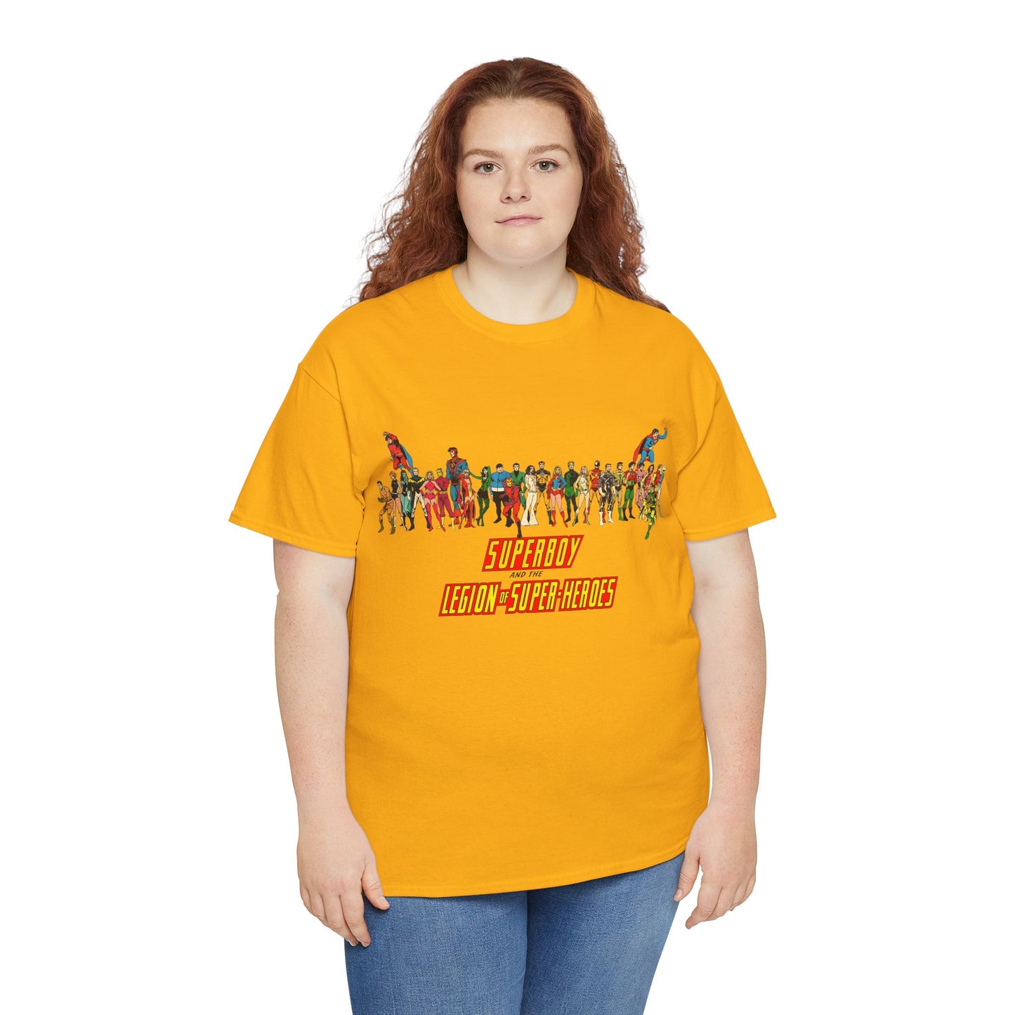 Superboy & Legion of Super-Heroes T-Shirt - 1970s DC Comics Art - Saturn Girl, Lightning Lad, Brainiac 5, Supergirl, Dawnstar, Mon-El, Bouncing Boy, Wildfire - LOSH