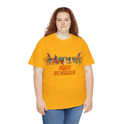 Superboy & Legion of Super-Heroes T-Shirt - 1970s DC Comics Art - Saturn Girl, Lightning Lad, Brainiac 5, Supergirl, Dawnstar, Mon-El, Bouncing Boy, Wildfire - LOSH