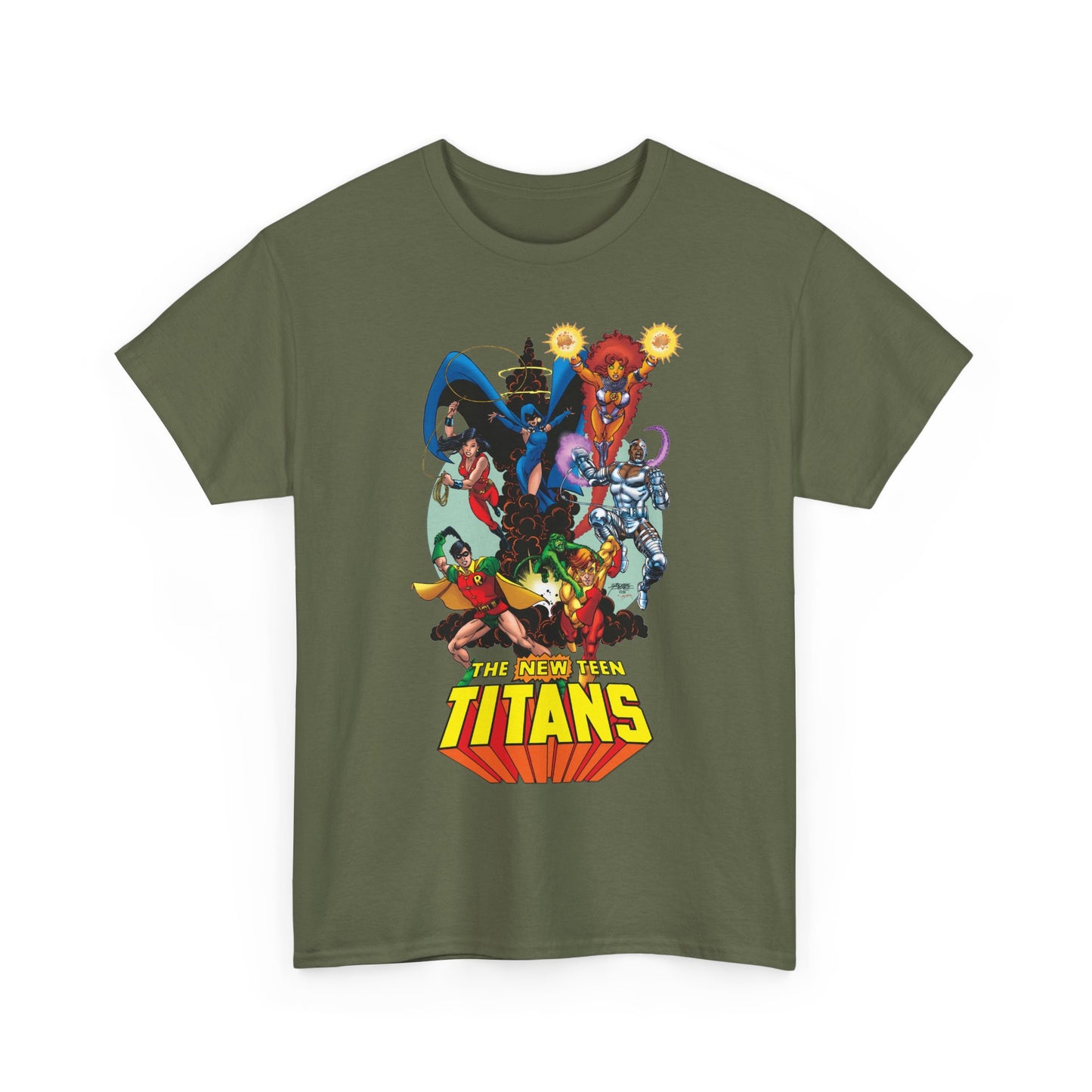 New Teen Titans T-Shirt - George Perez Art - Raven, Cyborg, Robin, Starfire, Wonder Girl, Changeling - DC Comics
