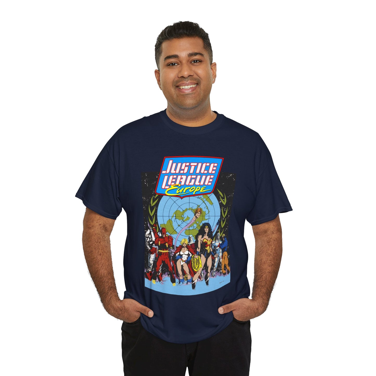 Justice League Europe T-Shirt - Bart Sears Art - Wonder Woman, Flash, Captain Atom, Animal Man, Elongated Man, Power Girl, Metamorpho - JLI Spin-Off - DC Comics