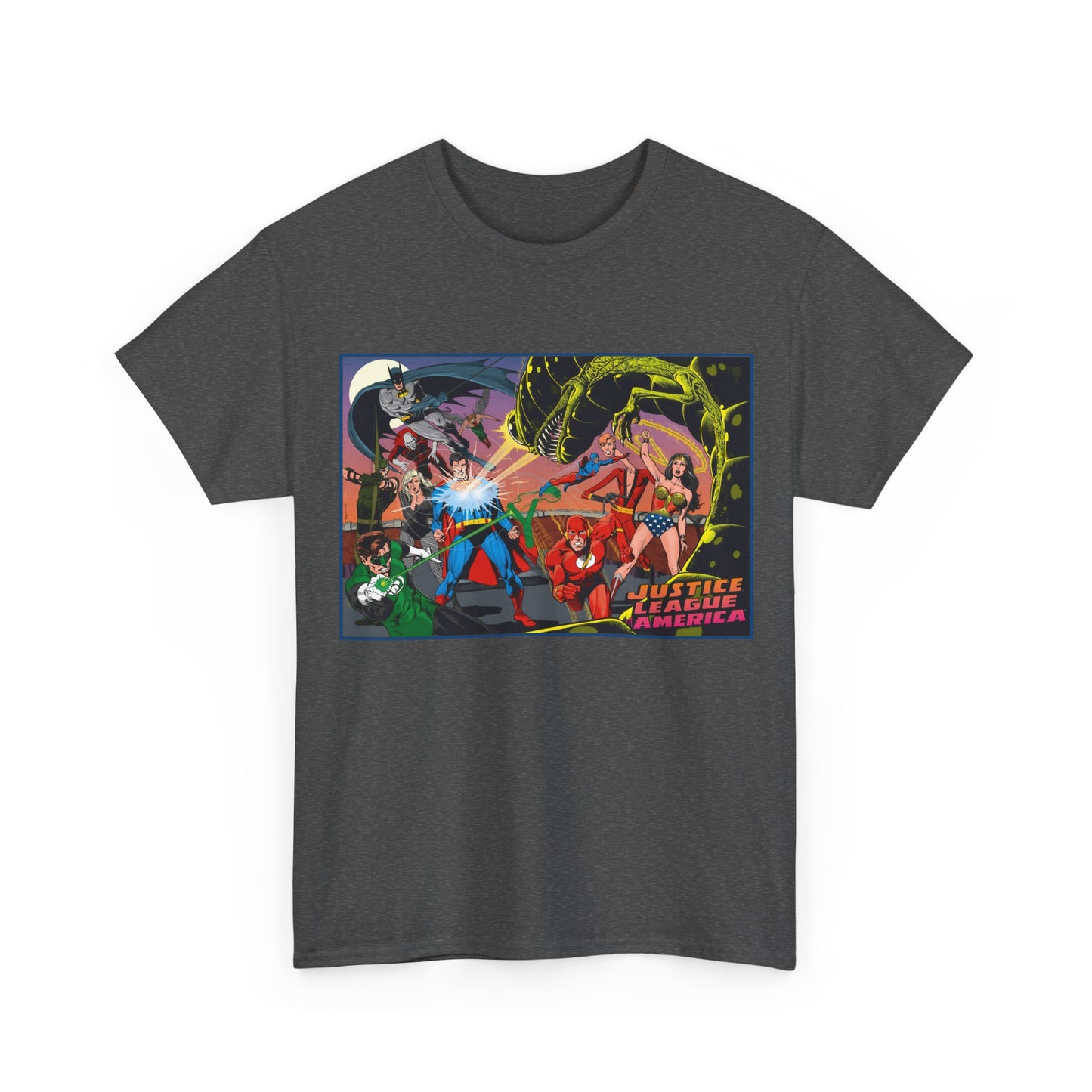 Justice League of America T-Shirt - Brian Bolland Art - Superman, Green Lantern, Wonder Woman, Batman, Flash, Elongated Man, Black Canary, Green Arrow, Atom - DC Comics