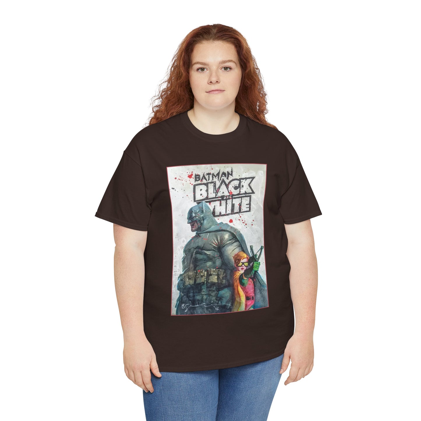 Batman: Black & White T-Shirt - Bill Sienkiewicz Art - Dark Knight Returns - Batman & Robin (Carrie Kelley) - DC Comics