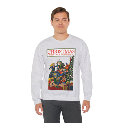 Christmas With the DC Super-Heroes Heavy Blend Crewneck Sweatshirt - Superman, Batman, Green Arrow, Black Canary - Festive Holiday Shirt