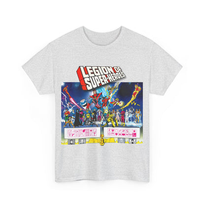 Legion of Super-Heroes T-Shirt - Gorgeous George Perez Art - History of the DC Universe - Lightning Lad, Timber Wolf, Wildfire, Sun Boy, Chamelon Boy - DC Comics