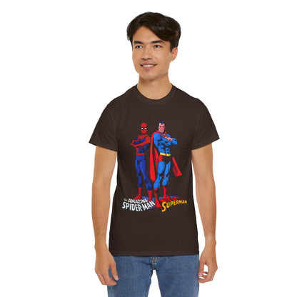 Amazing Spider-Man & Superman T-Shirt - Classic 1970s Marvel/DC Comics Crossover - Peter Parker & Clark Kent