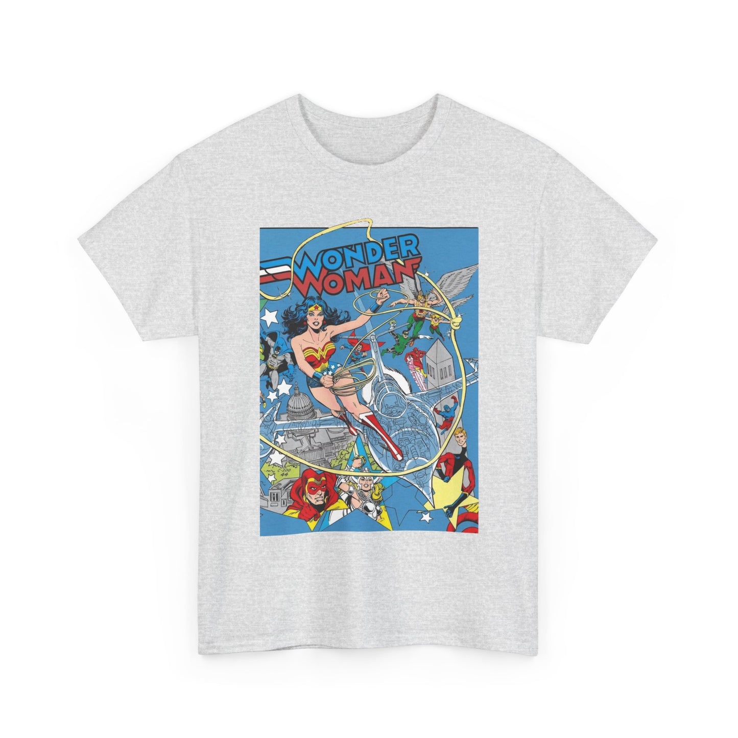 Wonder Woman T-Shirt - Ed Hannigan Art - #300 Cover Art - Hawkman, Green Lantern, Elongated Man, Sandman - DC Comics