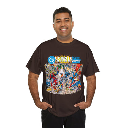 DC Comics Vs Marvel T-Shirt - John Byrne Art - Spider-Man, Raven, Cyborg, Wolverine, Joker, Superman, Batman, Deathstroke, Darkseid