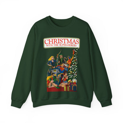 Christmas With the DC Super-Heroes Heavy Blend Crewneck Sweatshirt - Superman, Batman, Green Arrow, Black Canary - Festive Holiday Shirt