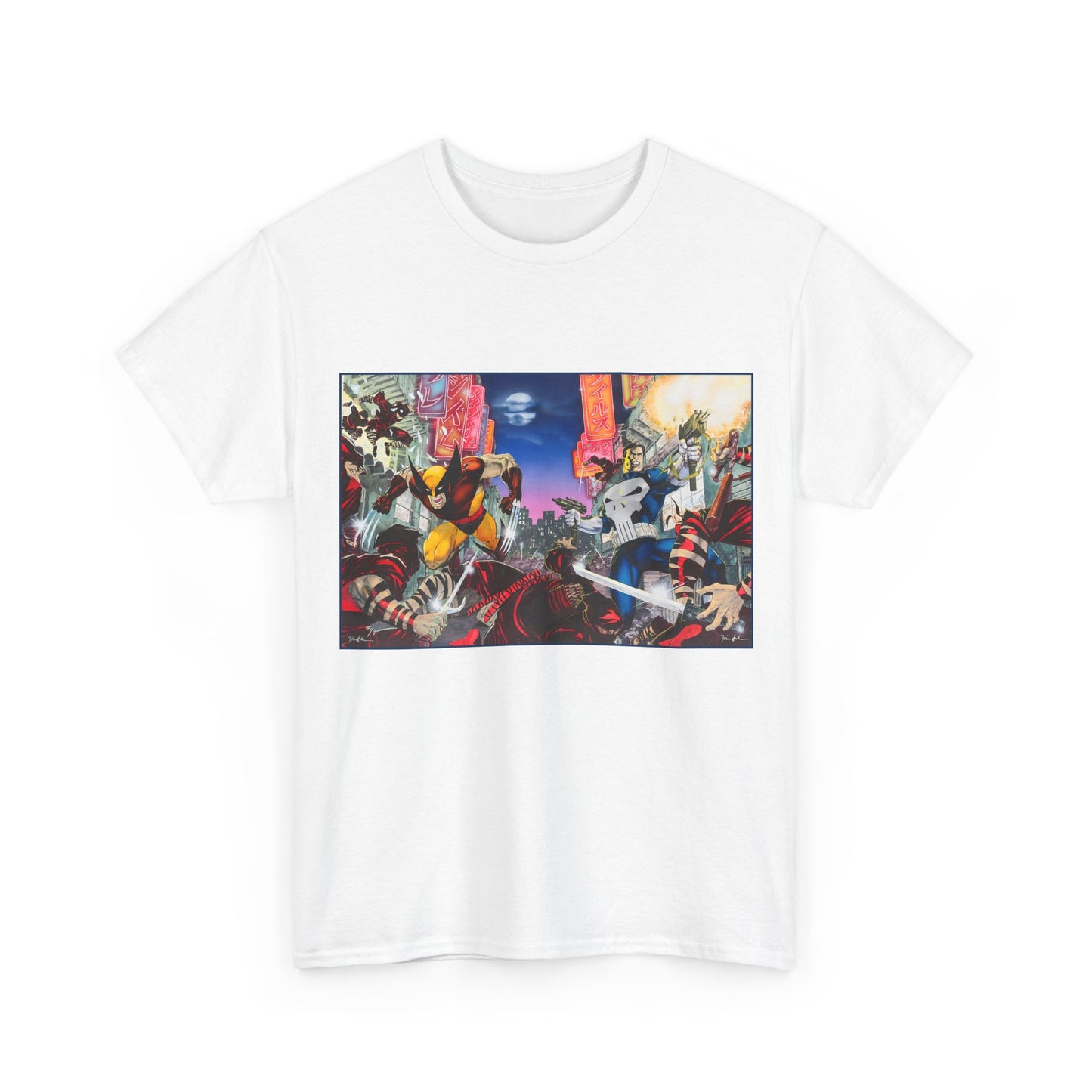 Wolverine & Punisher T-Shirt - Jim Lee Art - Vs The Hand - Marvel Comics