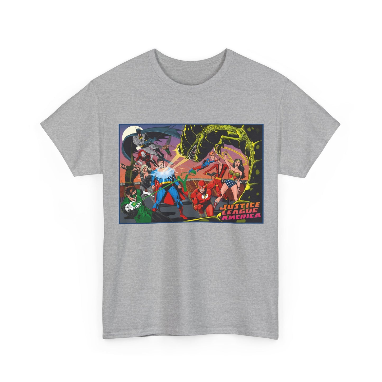 Justice League of America T-Shirt - Brian Bolland Art - Superman, Green Lantern, Wonder Woman, Batman, Flash, Elongated Man, Black Canary, Green Arrow, Atom - DC Comics