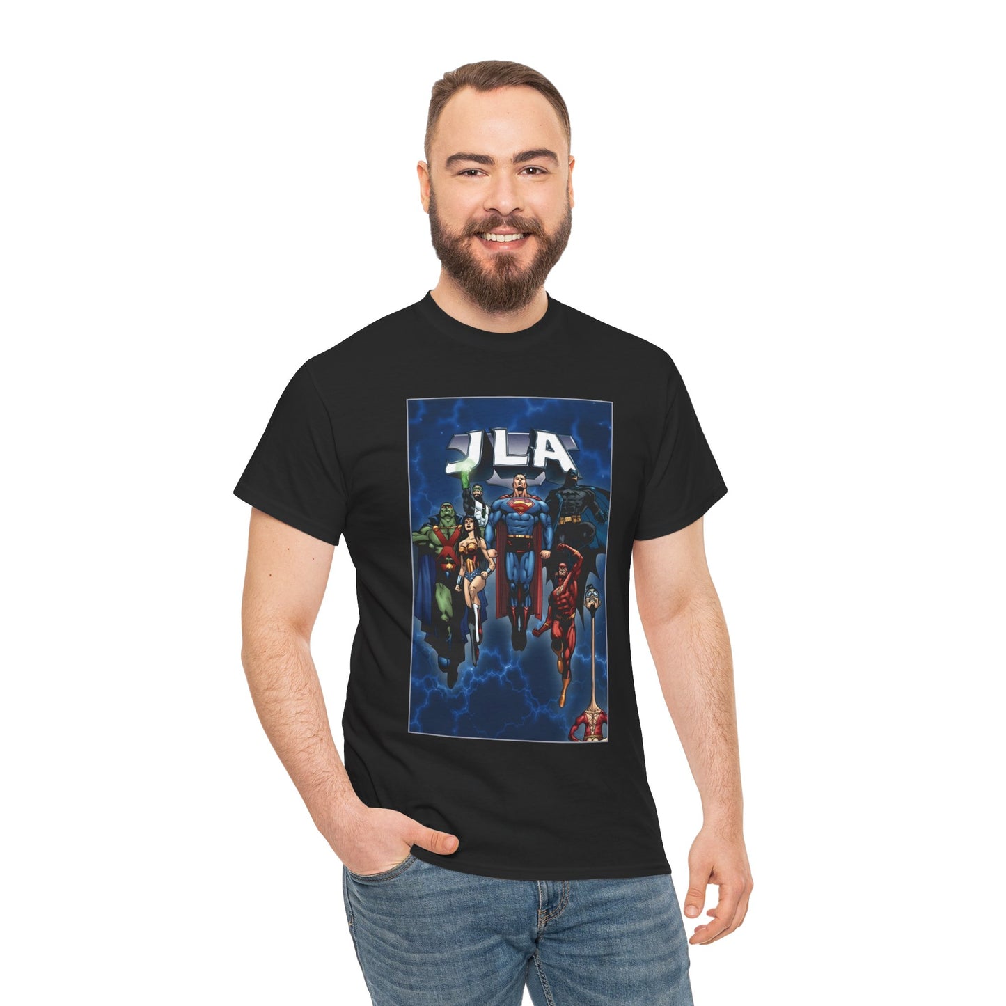 JLA T-Shirt - Doug Mahnke Art - Superman, Batman, Wonder Woman, Aquaman, Green Lantern, Flash, Martian Manhunter - DC Comics