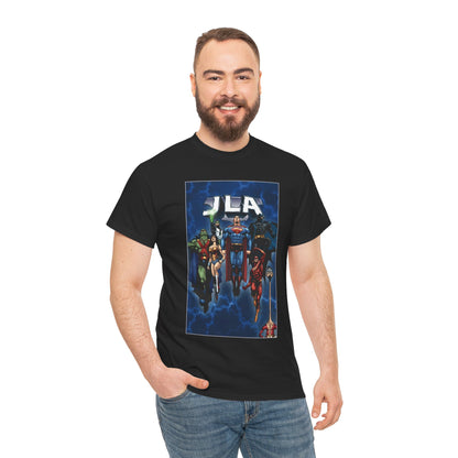 JLA T-Shirt - Doug Mahnke Art - Superman, Batman, Wonder Woman, Aquaman, Green Lantern, Flash, Martian Manhunter - DC Comics