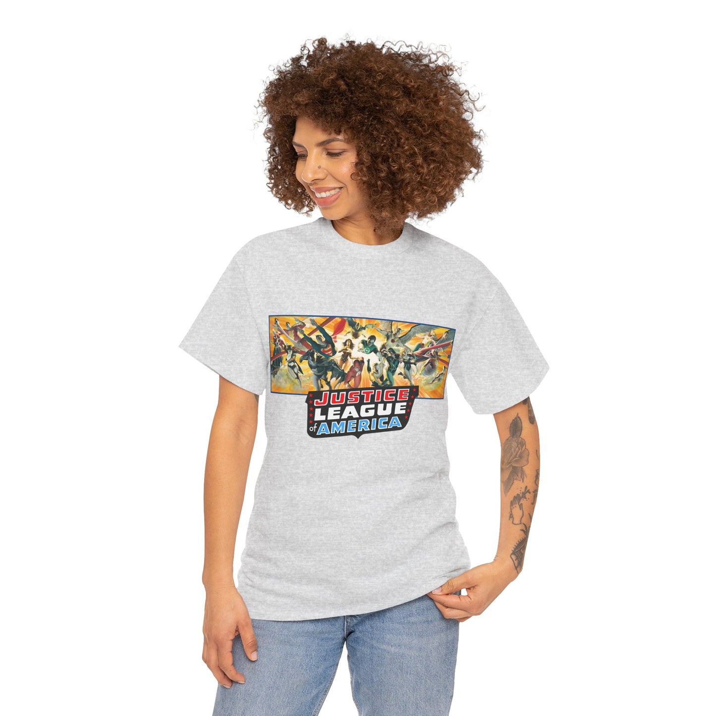 Justice League T-Shirt - Alex Ross Art - Superman, Batman, Wonder Woman, Black Canary, Hawkman, Green Lantern, Adam Strange, Plastic Man, Zatanna - DC Comics