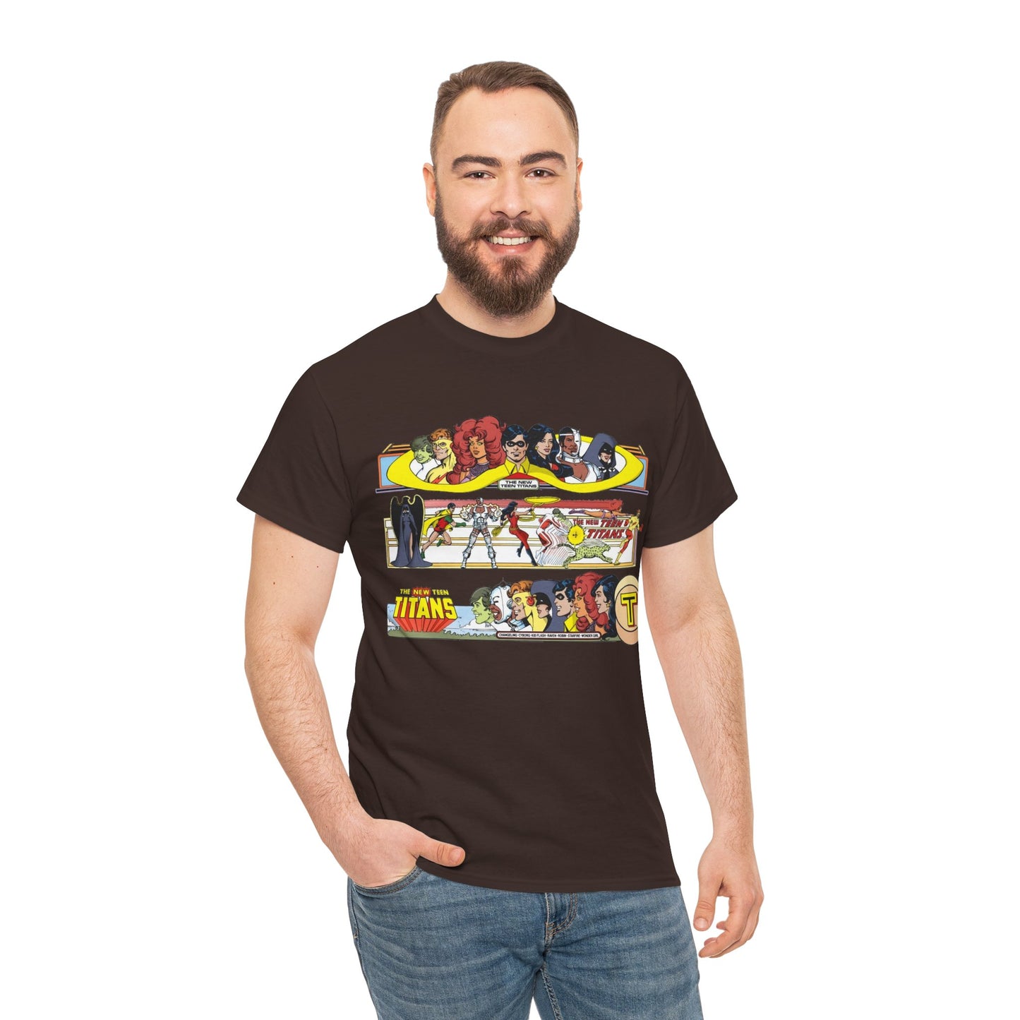 New Teen Titans T-Shirt - George Perez Art - 1980s Promotional Banners - Robin, Wonder Girl, Cyborg, Starfire - DC Comics