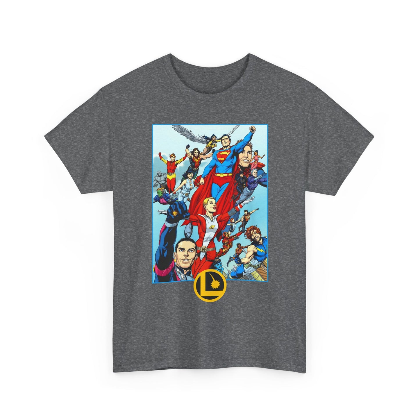 Legion of Super-Heroes T-Shirt - Gary Frank Art - Superman, Saturn Girl, Cosmic Boy, Dawnstar, Brainiac 5, Phantom Girl, Wildfire, Blok, Lightning Lad, Timber Wolf - LOSH - DC Comics