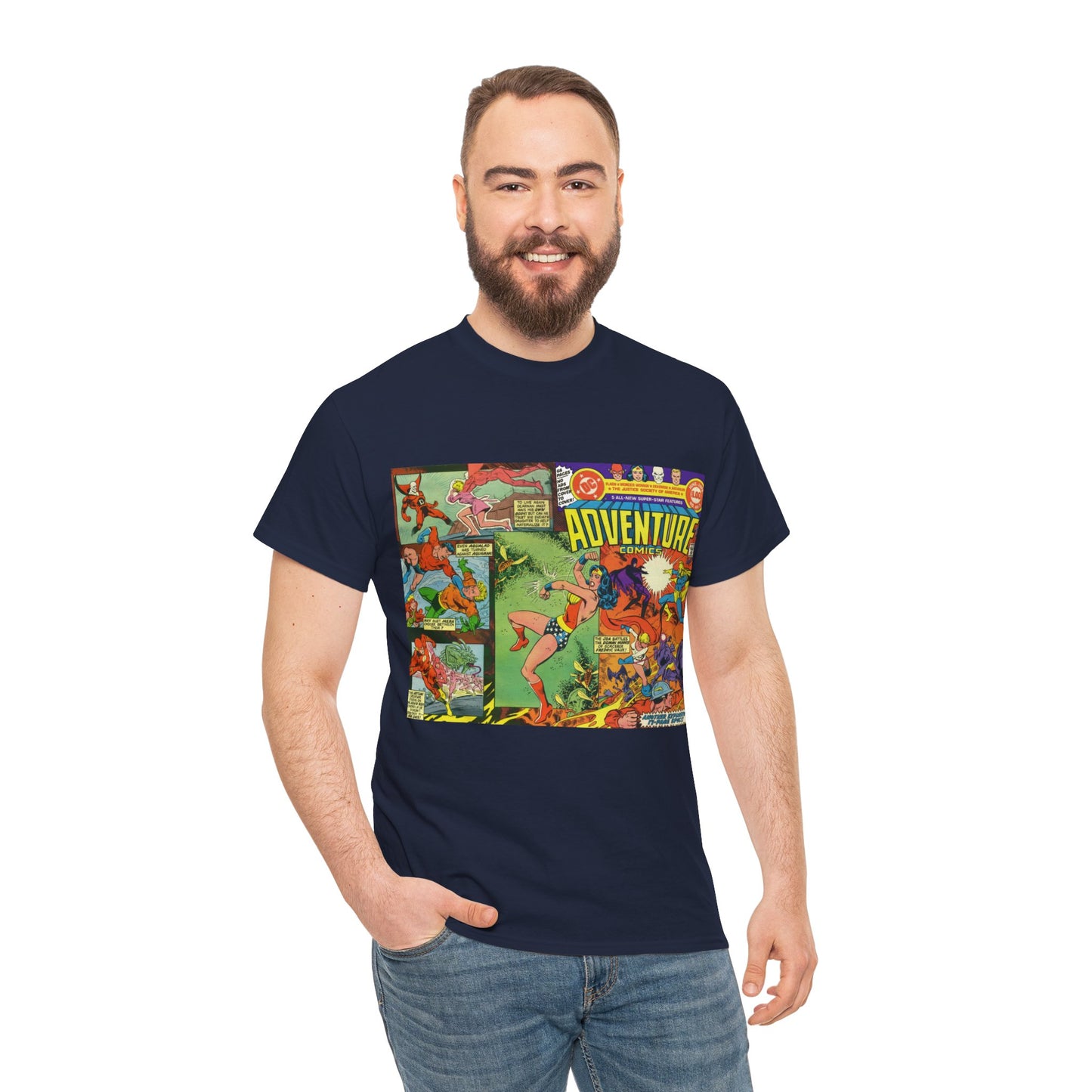 Adventure Comics #463 T-Shirt - Wonder Woman, Dr Fate, Power Girl, Deadman, Aquaman, Aqualad, Flash - DC Comics