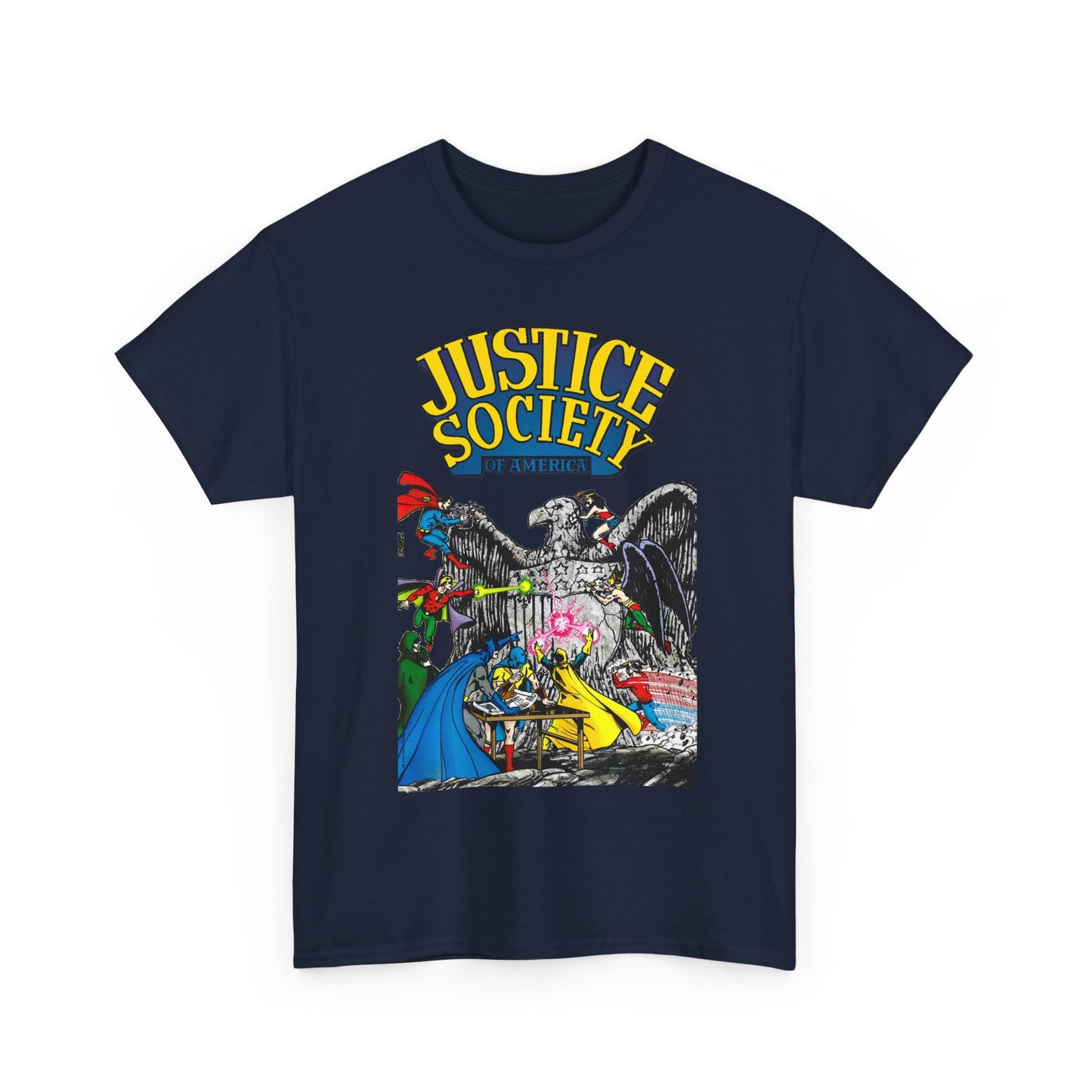 Justice Society T-Shirt - George Perez Art - Dr Fate, Atom, Spectre, Wonder Woman, Flash, Batman, Superman, Hawkman - JSA - DC Comics