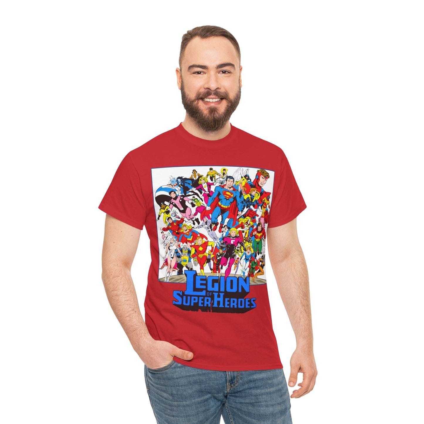 Legion of Super-Heroes T-Shirt - Greg Laroque Art - Who's Who in DC Comics - Superboy, Cosmic Boy, Dream Girl, Dawnstar, Supergirl, Sun Boy, Wildfire, Element Lad, Invisible Kid, Saturn Girl, Lightning Lad - DC Comics