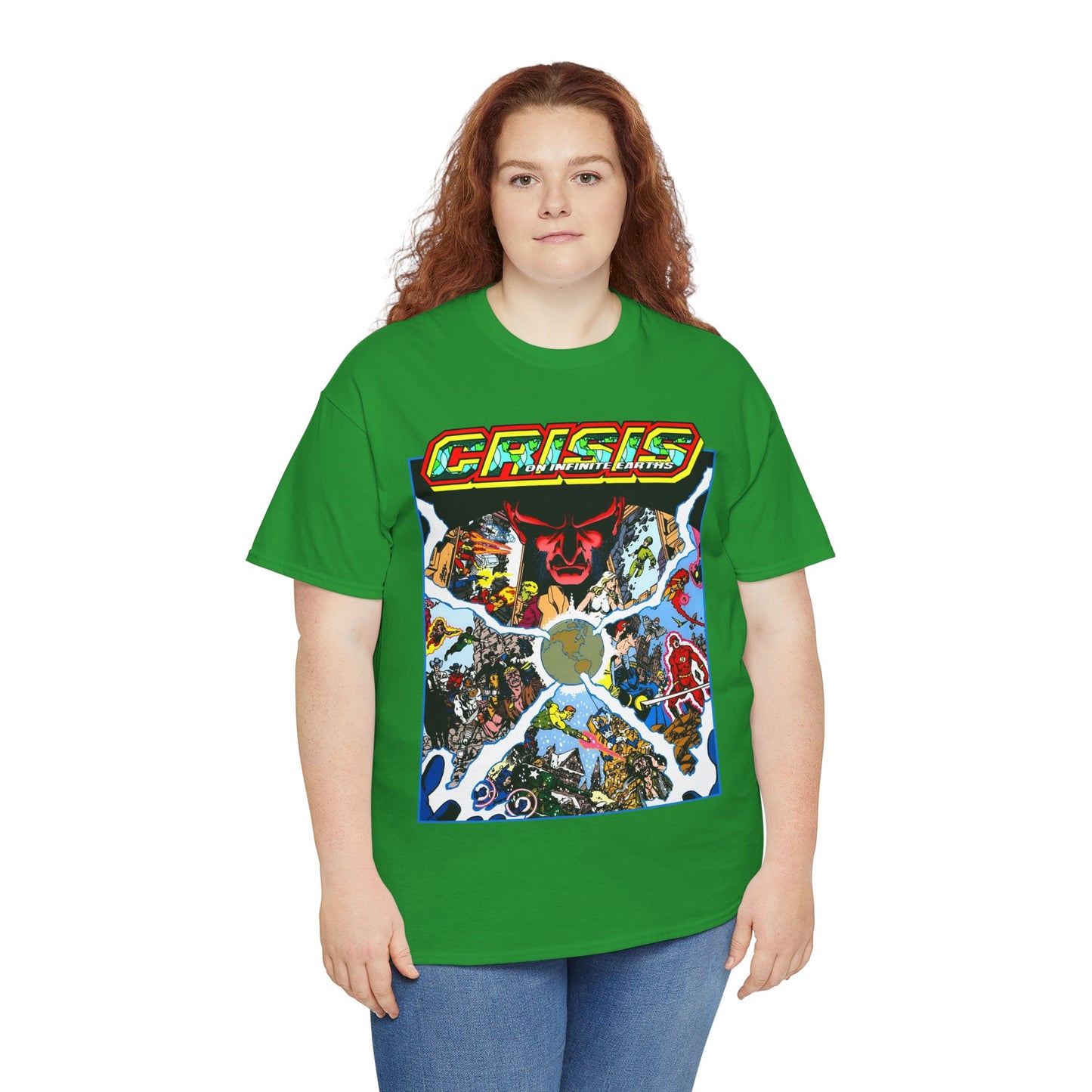 Crisis on Infinite Earths T-Shirt - George Perez Art - #3 Cover - Monitor, Flash, Starfire, Brainiac 5, Dream Girl - DC Comics