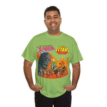 X-Men & New Teen Titans T-Shirt - Walt Simonson Art - Marvel & DC Comics Crossover - Wolverine, Raven, Storm, Cyclops, Robin, Cyborg, Colossus, Dark Phoenix, Darkseid