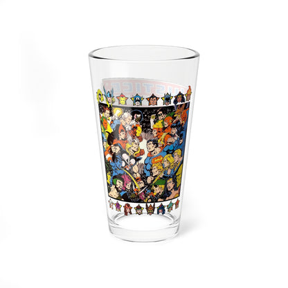 Justice League Vs Avengers Pint Glass, 16oz - George Perez Art - Superman, Iron Man, Thor, Captain America, Wonder Woman, Scarlet Witch, Green Lantern - DC & Marvel Comics