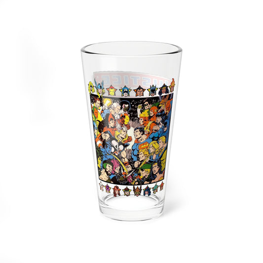 Justice League Vs Avengers Pint Glass, 16oz - George Perez Art - Superman, Iron Man, Thor, Captain America, Wonder Woman, Scarlet Witch, Green Lantern - DC & Marvel Comics