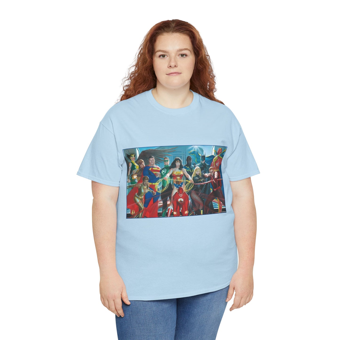Justice League T-Shirt - Alex Ross Art - Superman, Wonder Woman, Batman, Flash, Black Canary, Vixen, Black Lightning, Green Lantern, Geo-Force, Red Tornado - DC Comics