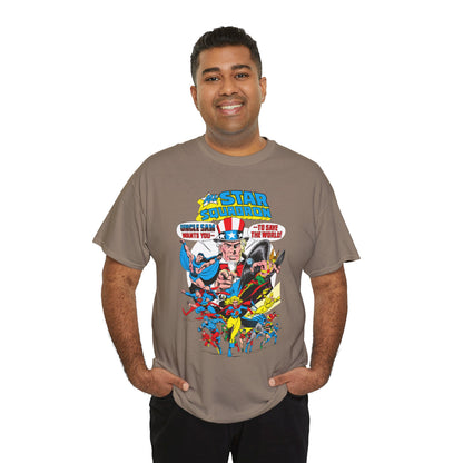 All-Star Squadron T-Shirt - Jerry Ordway Art - Uncle Sam, Hawkman, Superman, Liberty Belle, Black Condor, the Ray, Batman, Plastic Man - JSA Link - DC Comics