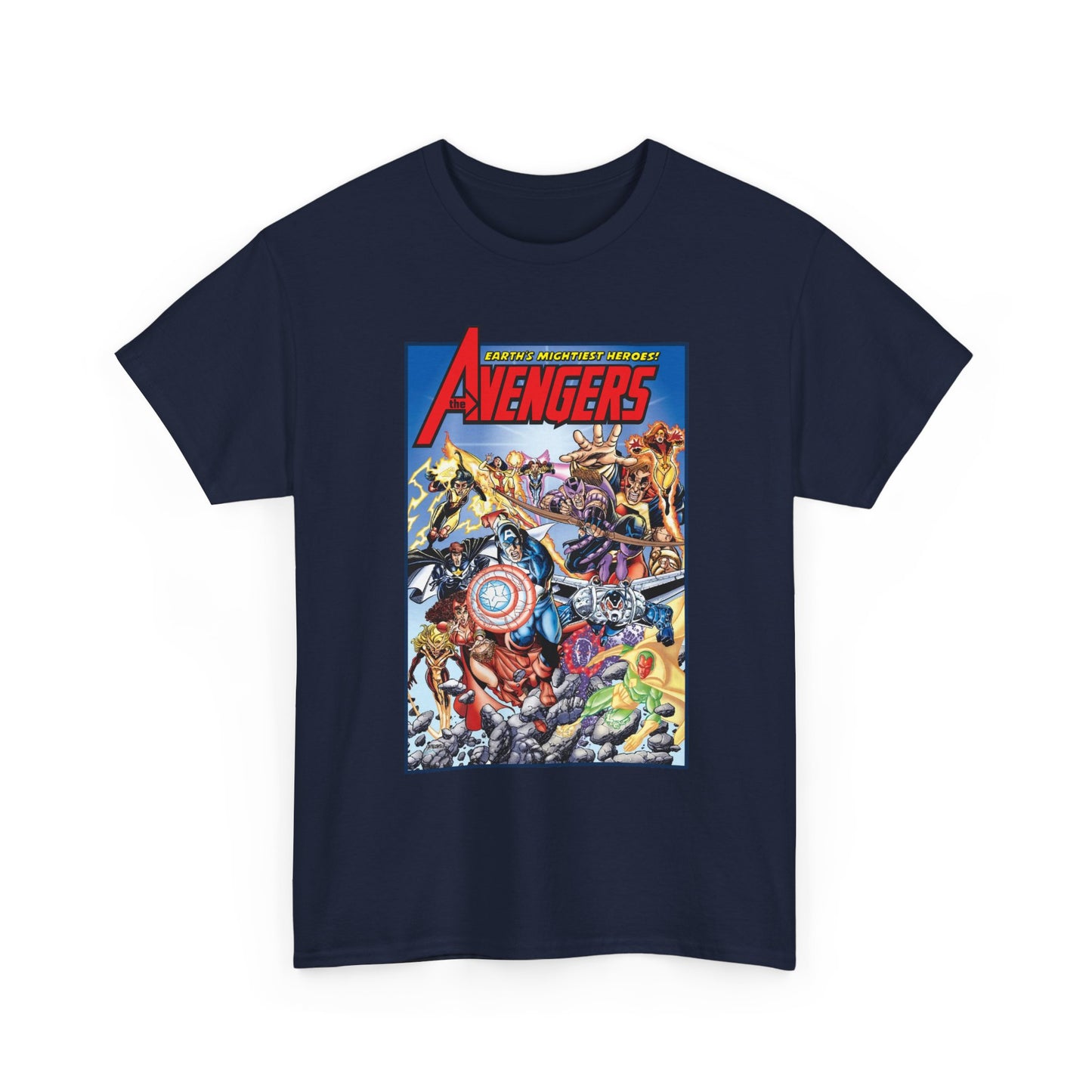 Avengers & Thunderbolts T-Shirt - George Perez Art - Captain America, Iron Man, Wonder Man, Scarlet Witch, Hawkeye, Citizen V, MACH-1, Techno, Atlas, Songbird - Marvel Comics