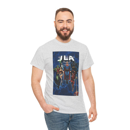 JLA T-Shirt - Doug Mahnke Art - Superman, Batman, Wonder Woman, Aquaman, Green Lantern, Flash, Martian Manhunter - DC Comics