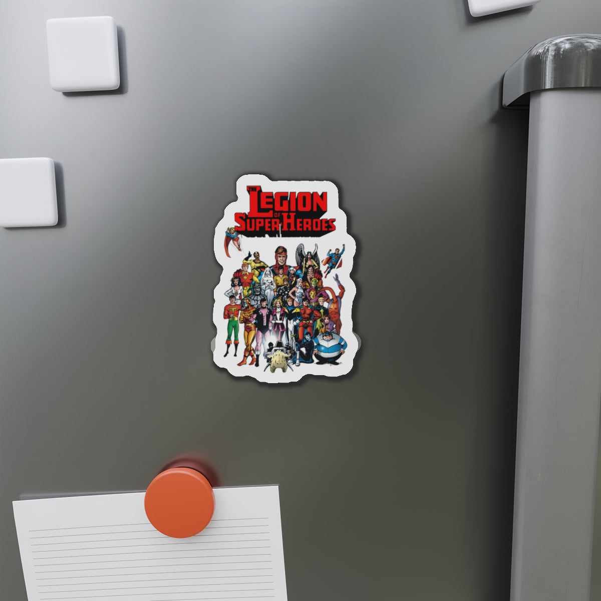 Legion of Super-Heroes Die-Cut Magnet - #300 Cover Art - Lightning Lad, Saturn Girl, Cosmic Boy, Superboy, Supergirl, Wildfire, Dream Girl, Bouncing Boy, Brainiac 5 - DC Comics - 3", 4", 5", 6"