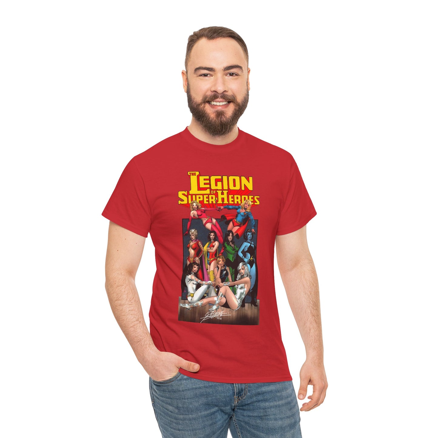 Legion of Super-Heroes T-Shirt - George Perez Art - Saturn Girl, Supergirl, Dream Girl, Shadow Lass, Phantom Girl - The Super Woman of LOSH - DC Comics