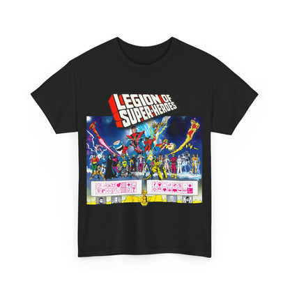 Legion of Super-Heroes T-Shirt - Gorgeous George Perez Art - History of the DC Universe - Lightning Lad, Timber Wolf, Wildfire, Sun Boy, Chamelon Boy - DC Comics