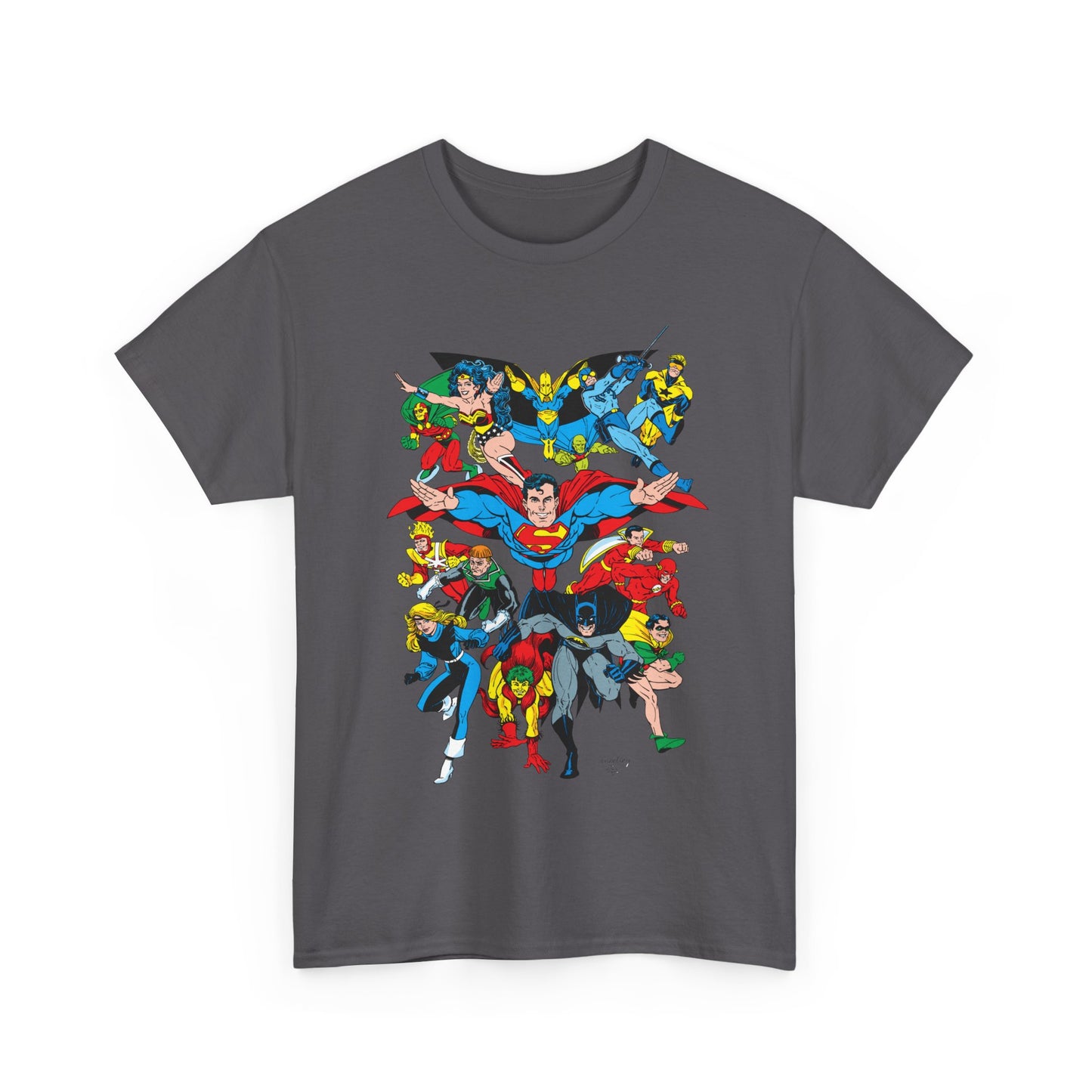 DC Legends T-Shirt - Linda Medley, Arthur Adams Art - Superman, Wonder Woman, Batman, Creeper, Black Canary, Guy Gardner, Blue Beetle, Booster Gold, Dr. Fate, Flash - DC Comics