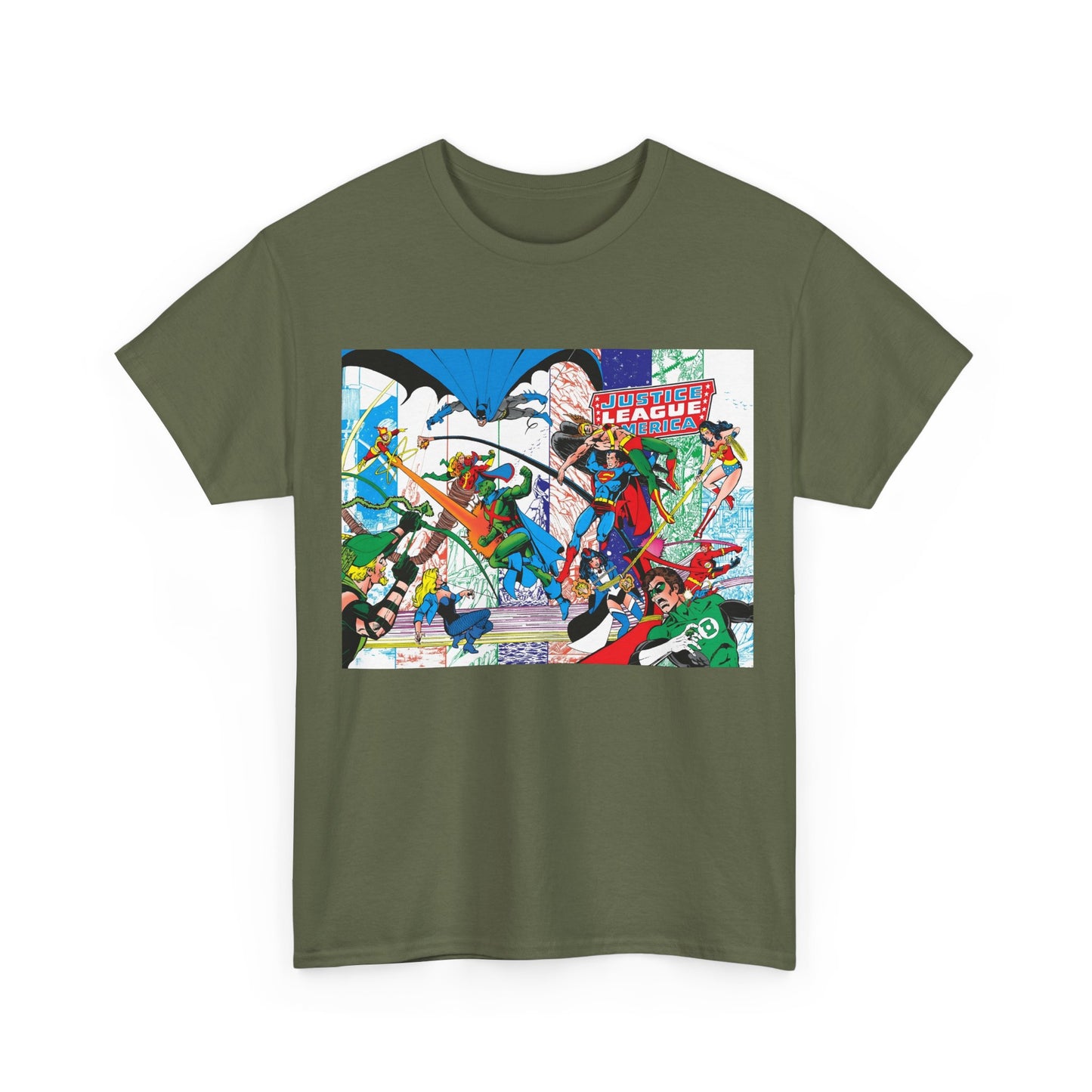 Justice League of America #200 T-Shirt - George Perez Art - Superman, Batman, Zatanna, Wonder Woman, Elongated Man, Martian Manhunter, Black Canary, Atom, Firestorm - DC Comics