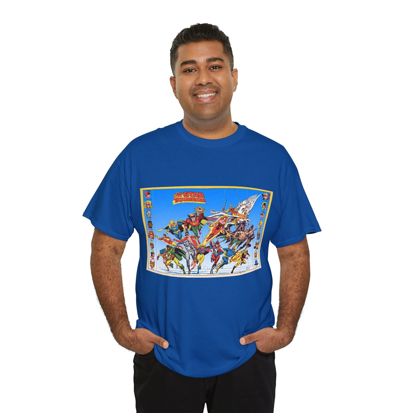 All-Star Squadron T-Shirt - Jerry Ordway Art - JSA Connection - Firebrand, Robotman, Amazing Man, Shining Knight, Tarantula, Dr Fate - Retro 1980s Series - DC Comics