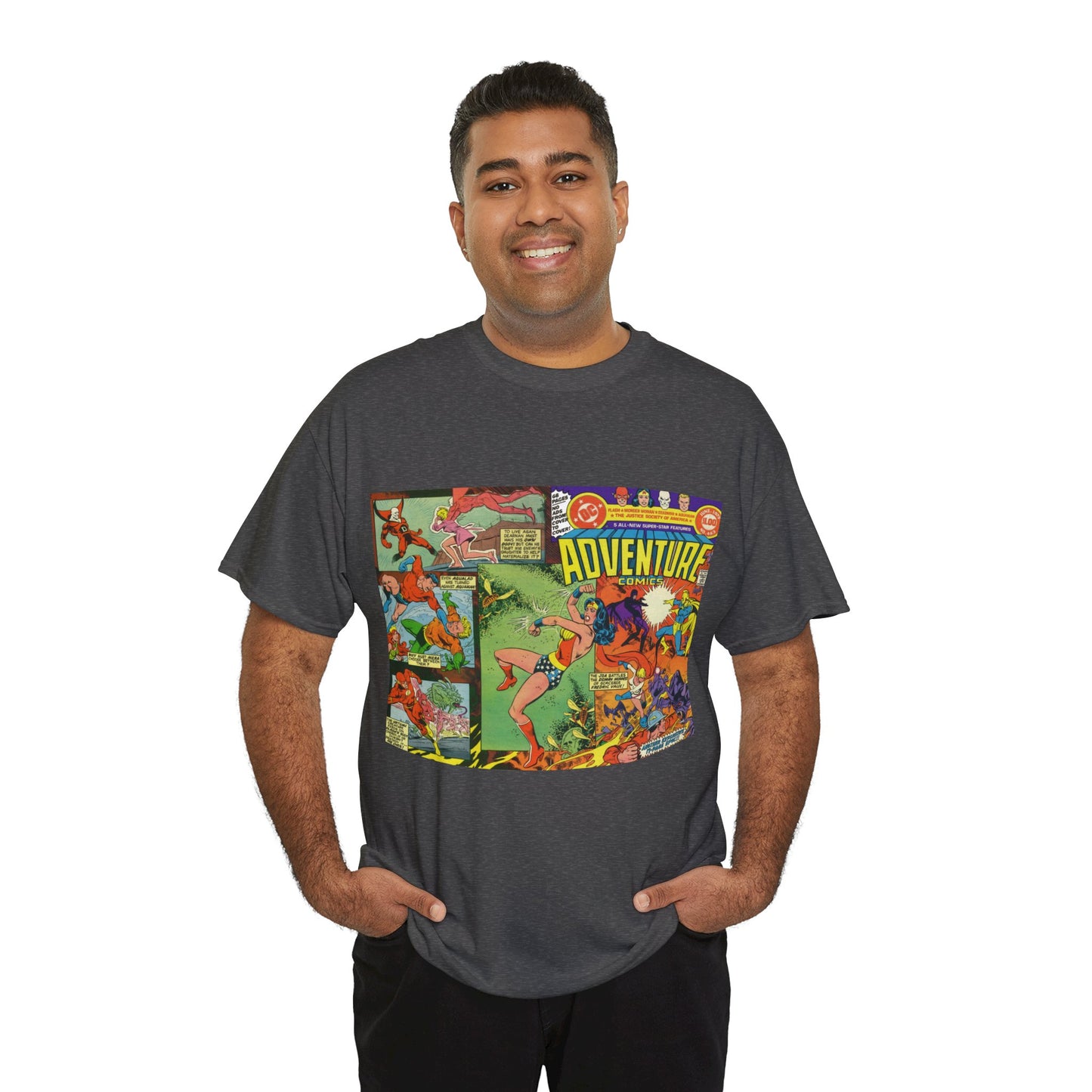 Adventure Comics #463 T-Shirt - Wonder Woman, Dr Fate, Power Girl, Deadman, Aquaman, Aqualad, Flash - DC Comics