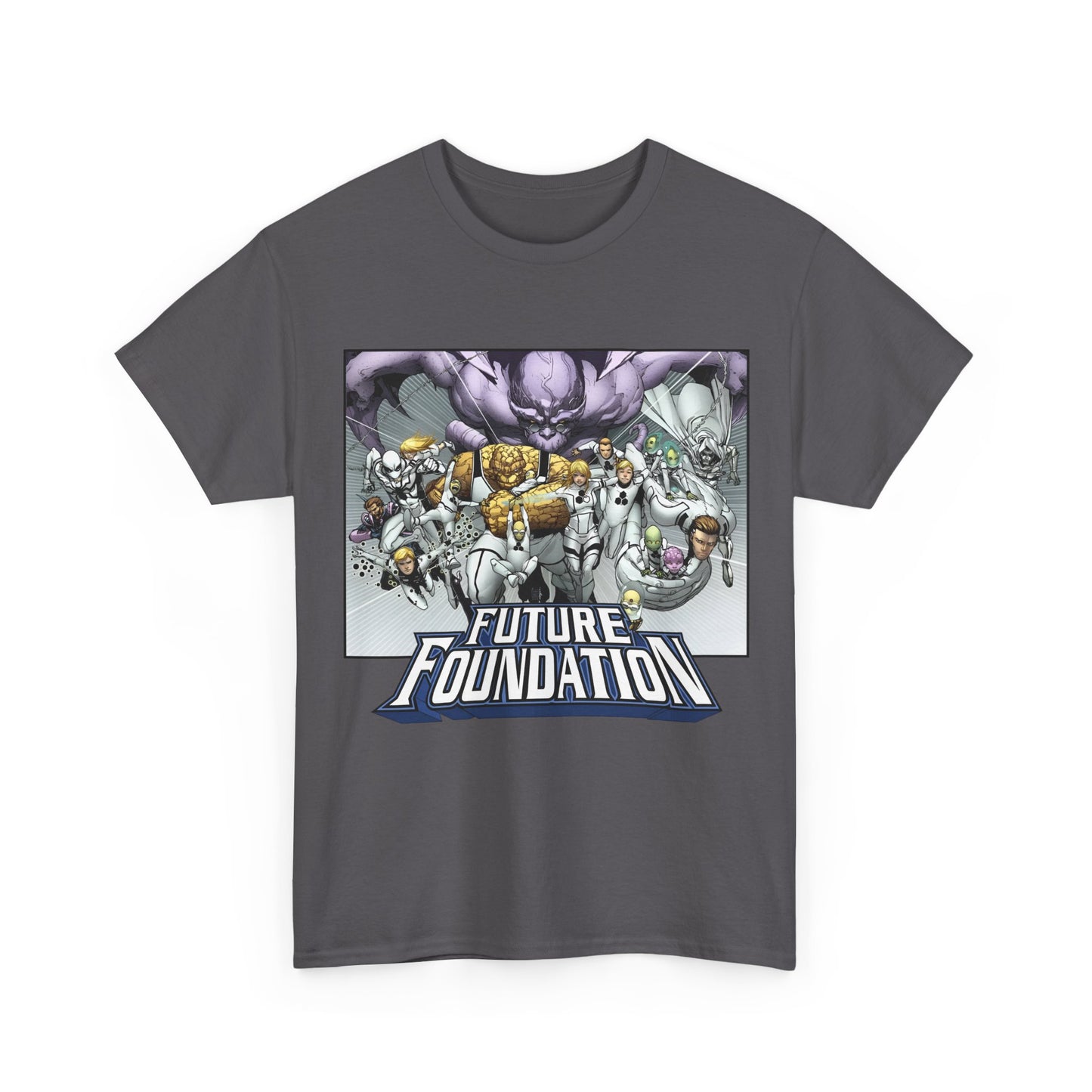 Future Foundation T-Shirt - Marko Djurdjevic Art - Spider-Man, Mr. Fantastic, Invisible Woman, The Thing, Dr. Doom, Bentley 23, Dragon Man, the Moloids - Marvel Comics