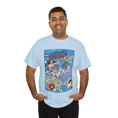 Wonder Woman T-Shirt - Ed Hannigan Art - #300 Cover Art - Hawkman, Green Lantern, Elongated Man, Sandman - DC Comics