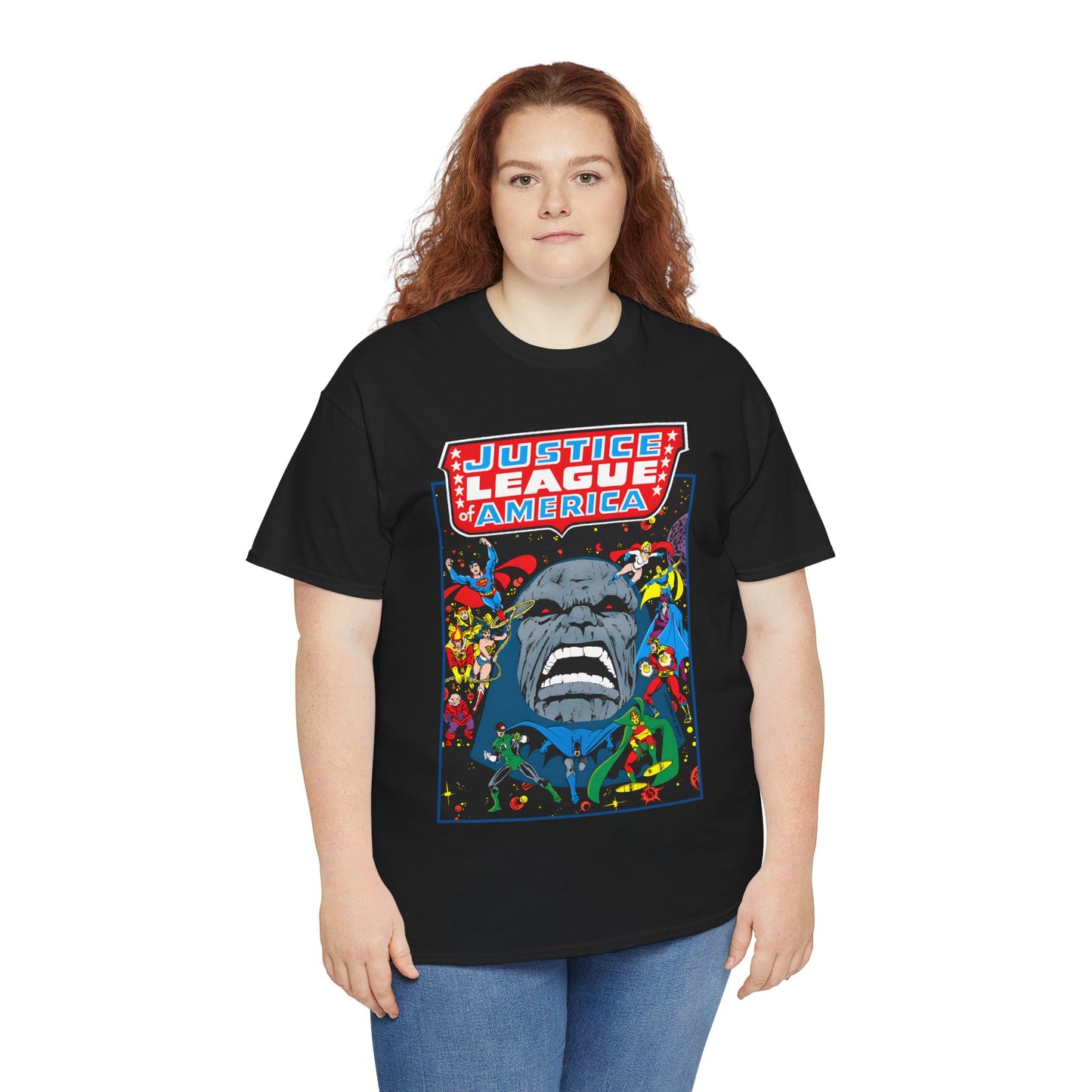 Justice League of America T-Shirt - George Perez Art - JLA/JSA/New Gods Crossover - Darkseid, Orion, Mr Miracle, Huntress, Firestorm, Dr Fate - DC Comics