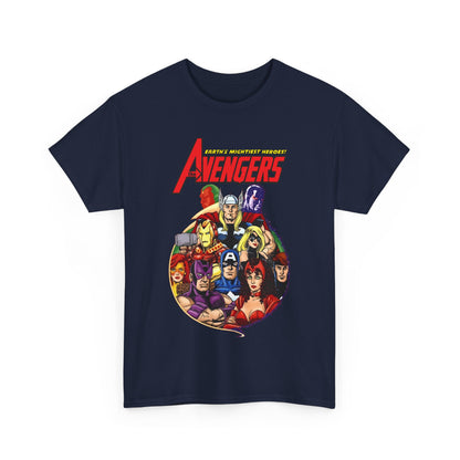 Avengers T-Shirt - George Perez Art - Captain America, Vision, Wonder Man, Iron Man, Thor, Hawkeye, Scarlet Witch - Popular Marvel Comics Characters