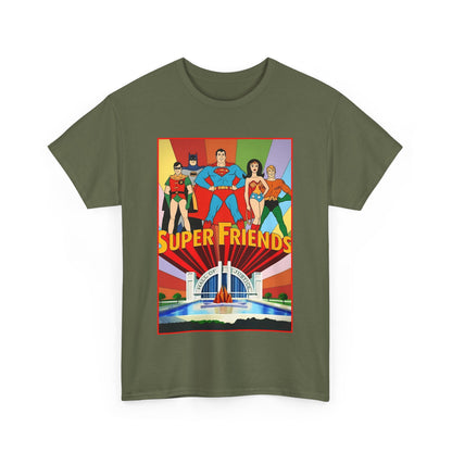 Super Friends T-Shirt - Batman, Superman, Wonder Woman, Robin - Hanna-Barbera Cartoon - DC Comics - Hall of Justice