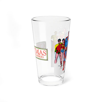 DC Superheroes & Santa Claus Christmas Pint Glass, 16oz - Superman, Batman, Captain Marvel, Robin, Wonder Girl, Kid Flash, Aqualad