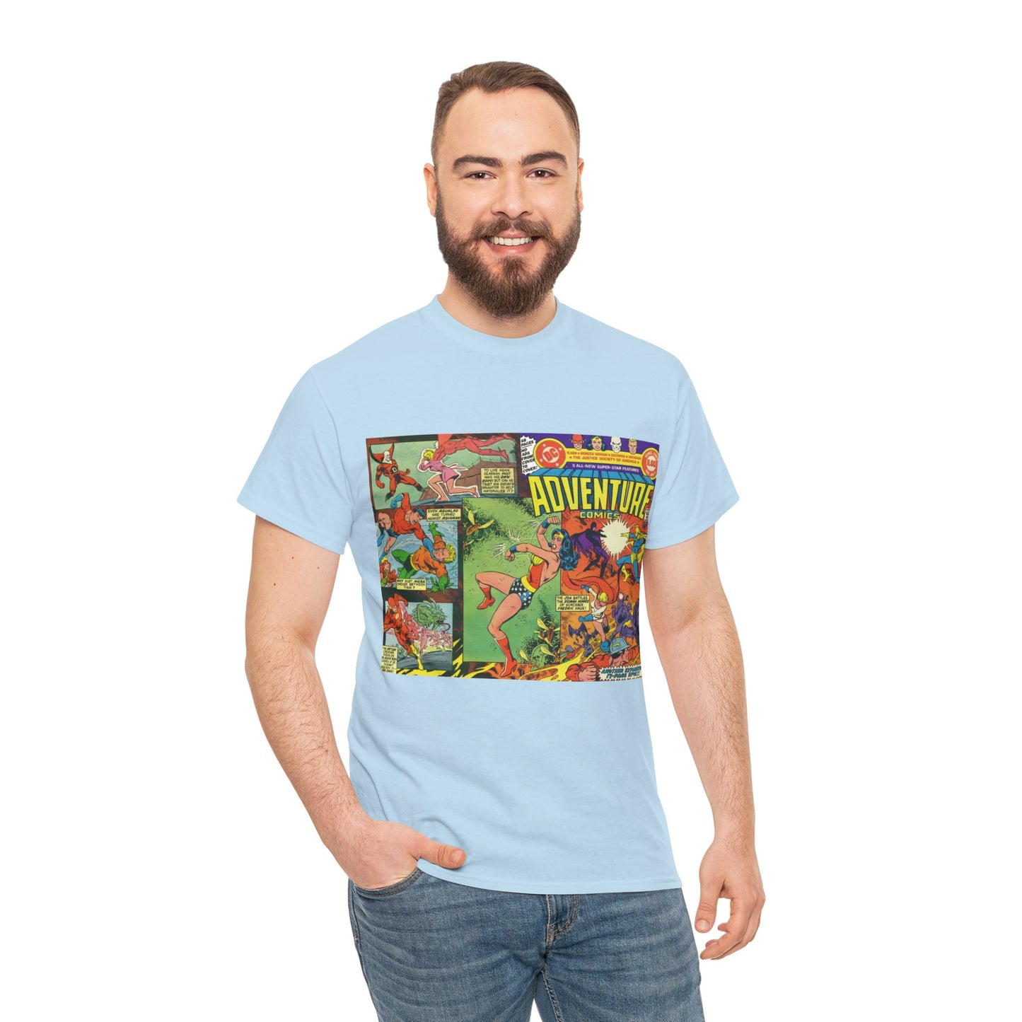 Adventure Comics #463 T-Shirt - Wonder Woman, Dr Fate, Power Girl, Deadman, Aquaman, Aqualad, Flash - DC Comics