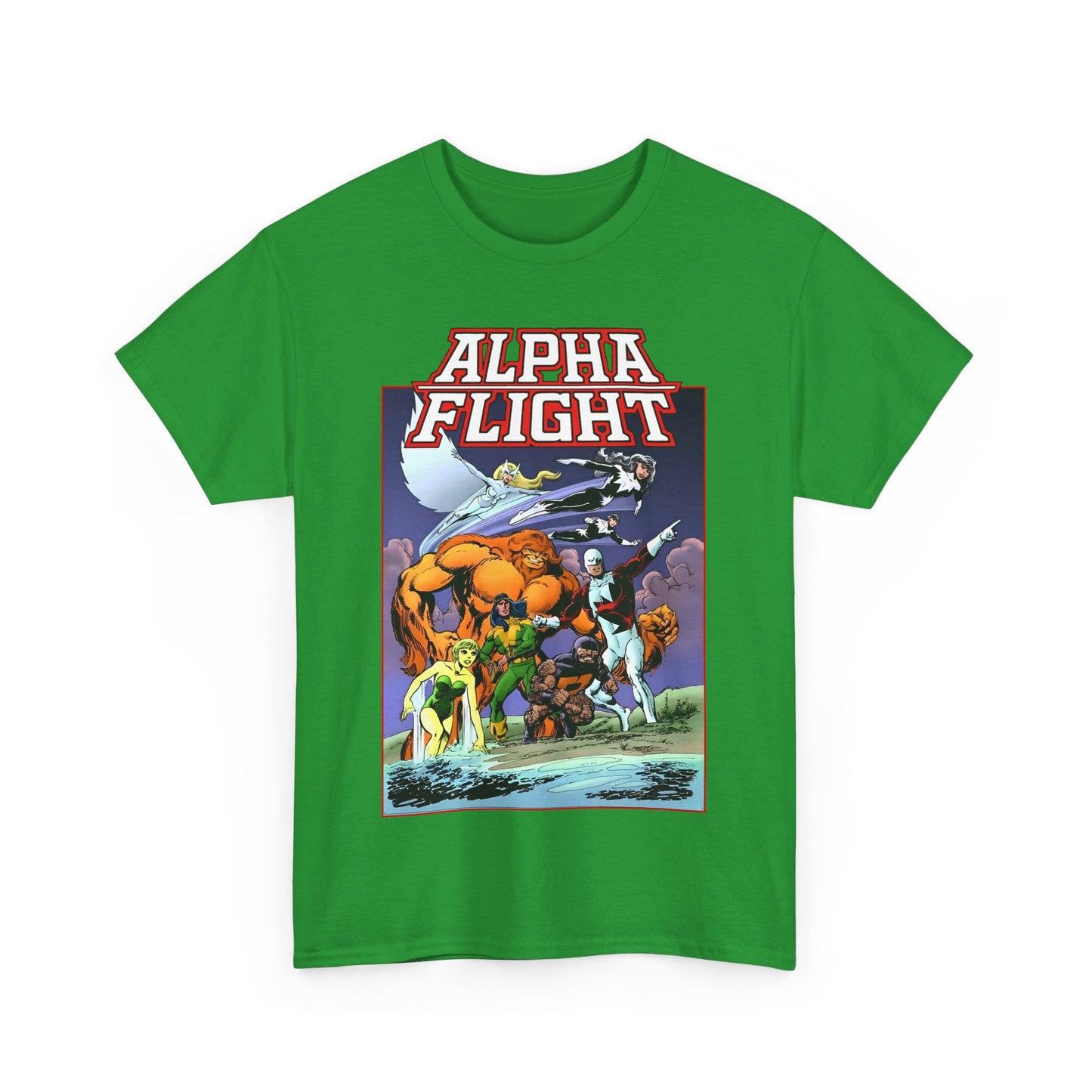 Alpha Flight T-Shirt - John Byrne Art - Guardian, Aurora, Northstar, Shaman, Snowbird, Puck - Marvel Comics - Canada's Super-Team