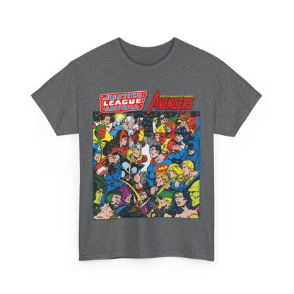 Justice League/Avengers T-Shirt - DC & Marvel Comics Art - George Perez - JLA - Batman, Captain America, Iron Man, Green Lantern